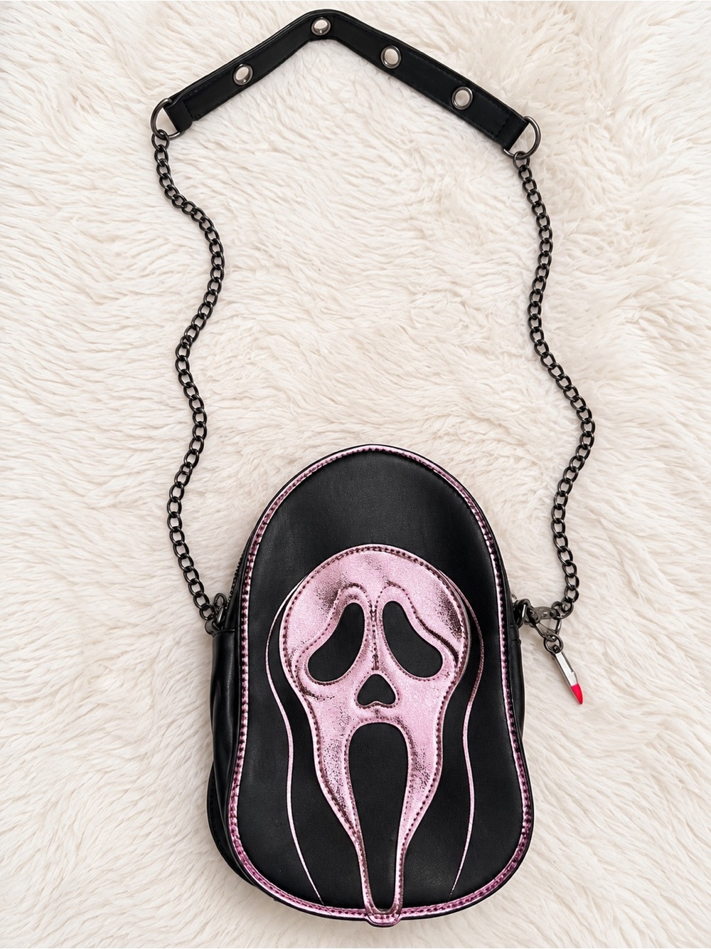 Pink Ghostface Scream Crossbody Bag Black Chain Strap Horror Purse